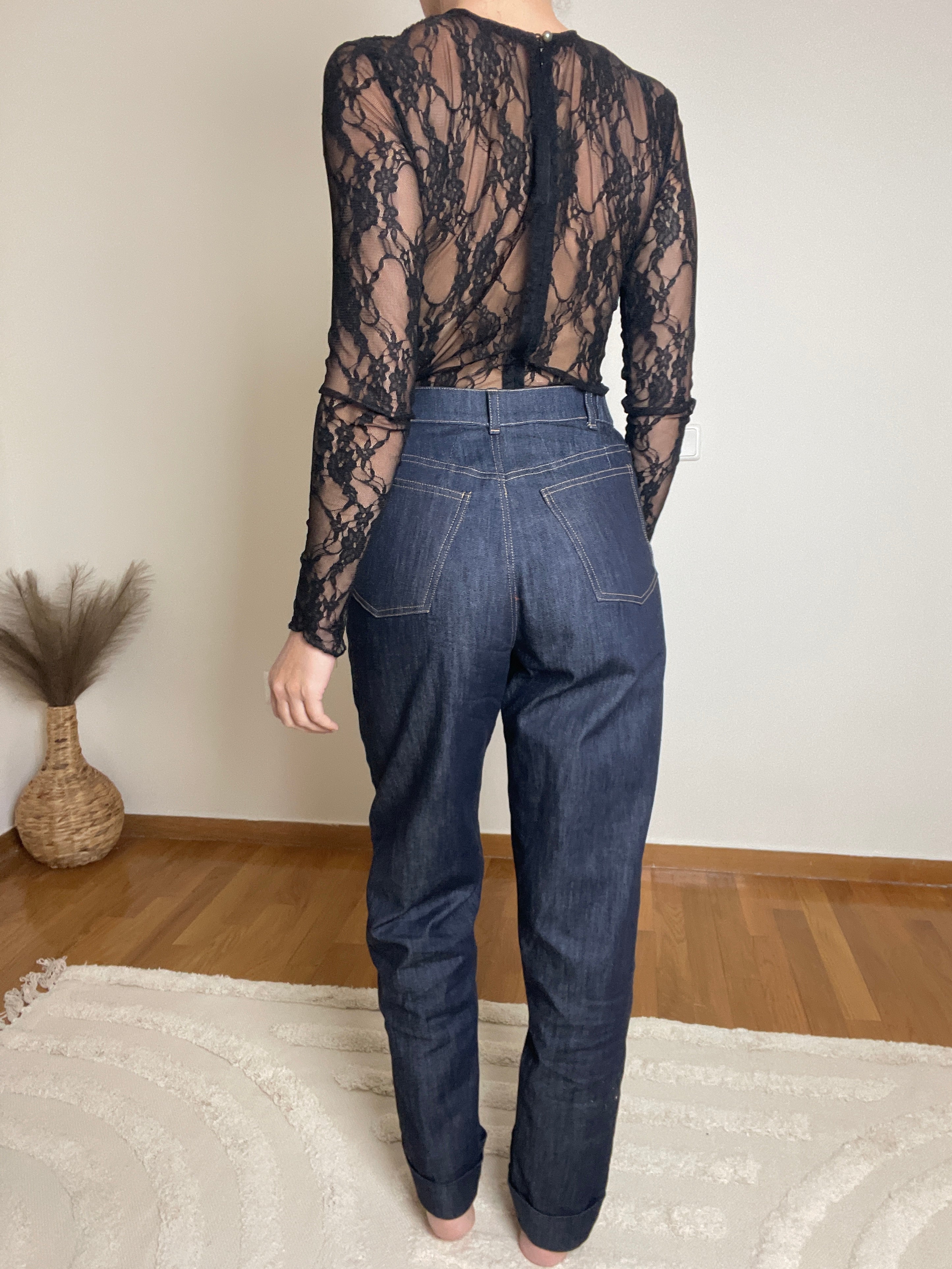 High-waisted tapered denim trousers back detail with pockets, Julia Valas