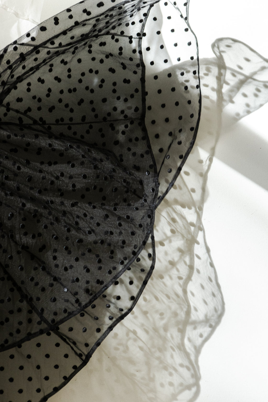 sheer black tulle with embroidered polka dots close-up texture detail Julia Valas