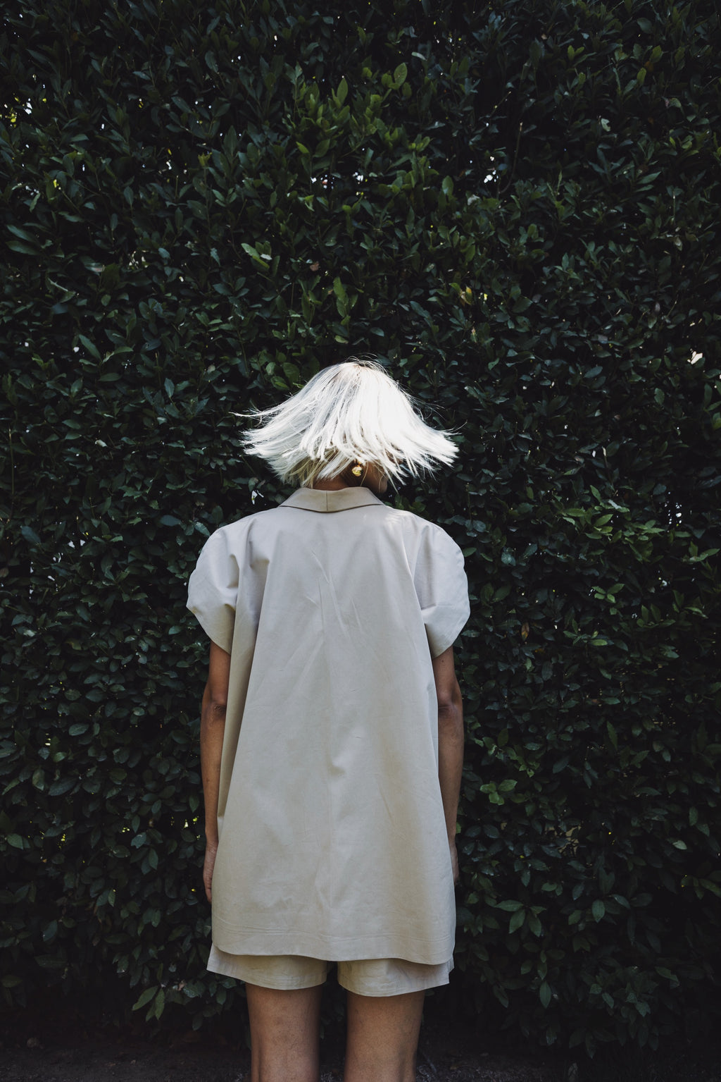 Back view of oversized cotton Halo blazer with short voluminous sleeves