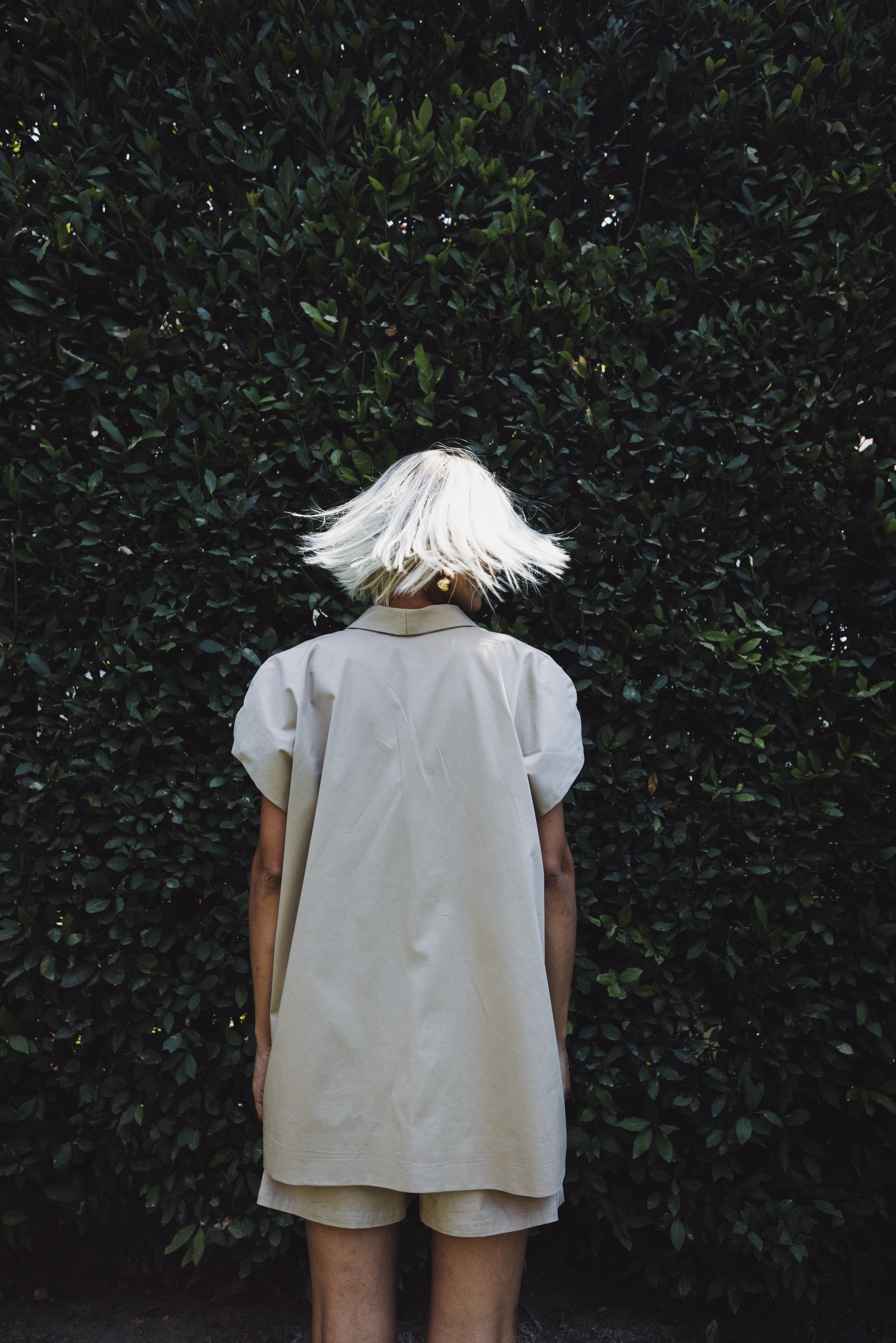 Back view of oversized cotton Halo blazer with short voluminous sleeves