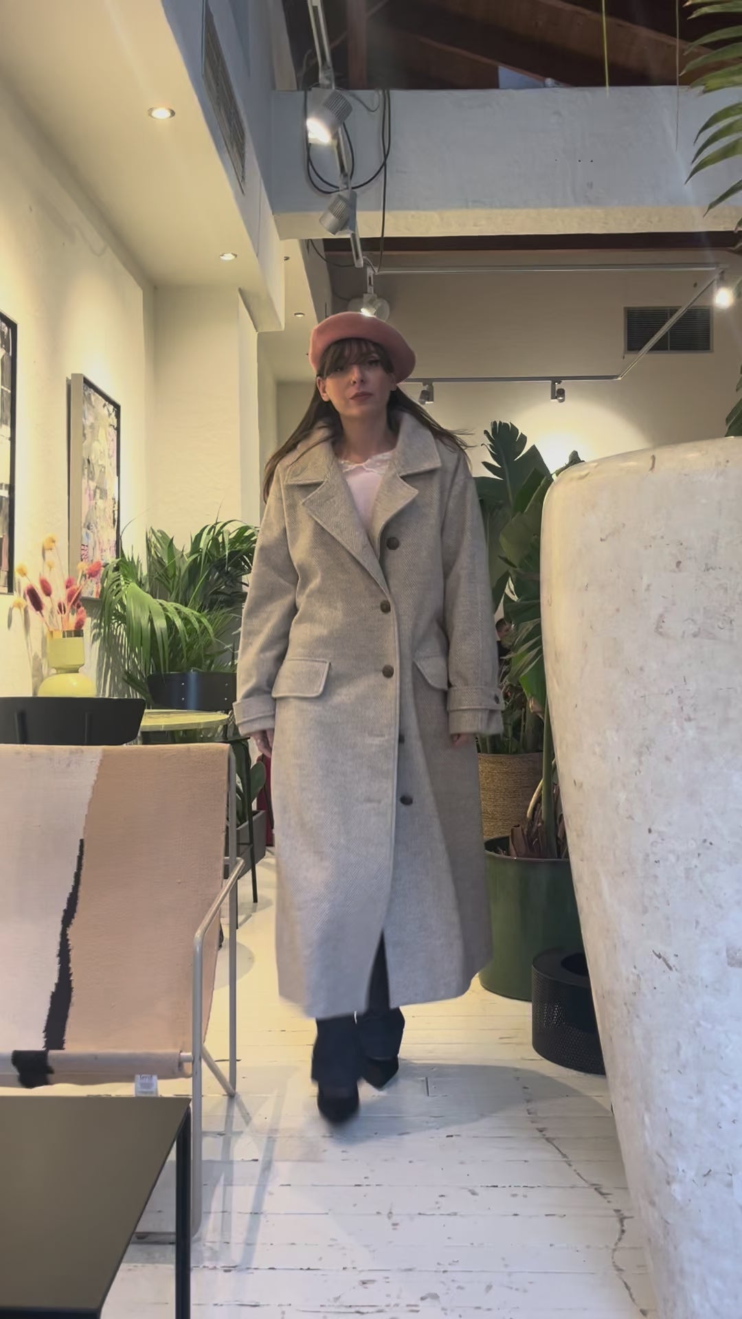 Convertible Collar Coat - video showcasing multiple ways to button and style the collar, versatile wool herringbone coat, FW25-26 Julia Valas.